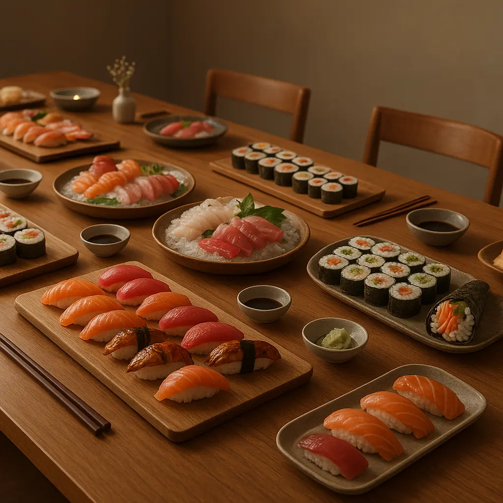 Sushi catering oppdekning på langbord